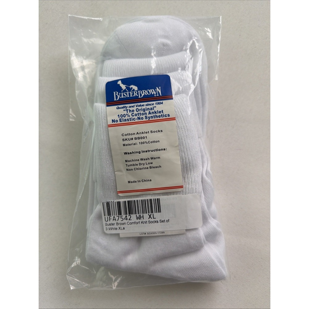 Buster Brown Seamless Anklets Women XL 3 Pk 100% Cotton Diabetic Wellness Socks